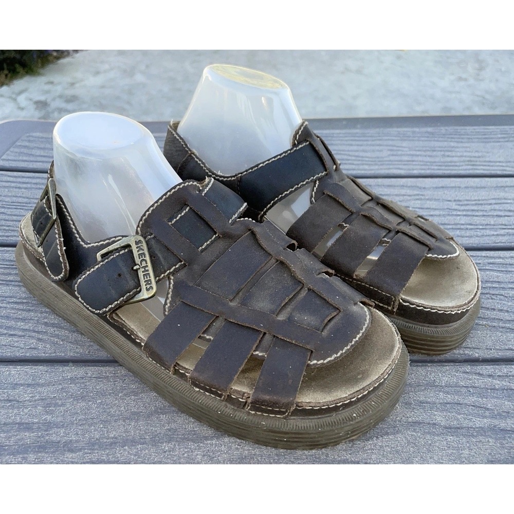 Sketchers Brown‎ Leather Chunky Rubber Sole Gladiator Fisherman Sandals Men's 10